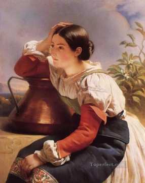  Italian Oil Painting - Young Italian Girl by the Well royalty portrait Franz Xaver Winterhalter